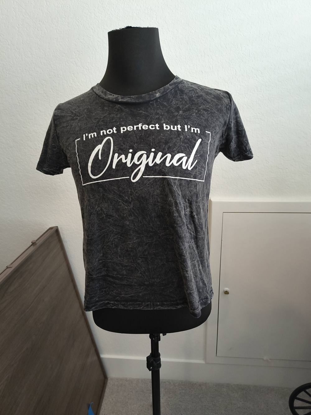 I'm Not Perfect But I'm Original Graphic Tee - Black Washed Out Women's Top